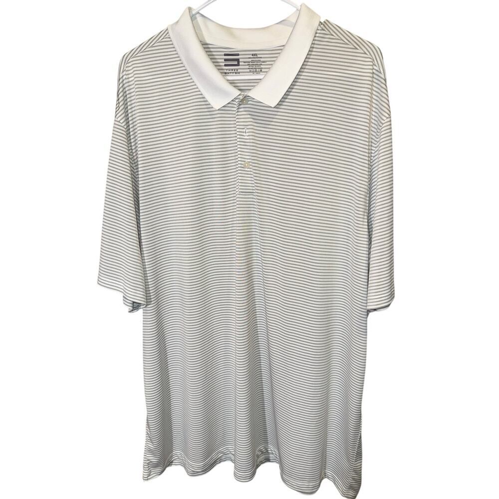 Three Sixty Six White Gray Striped Short Sleeve Polo Size 4XL